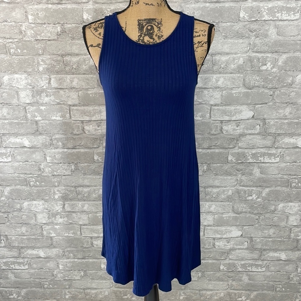 Alya Blue Ribbed Open Back Dress